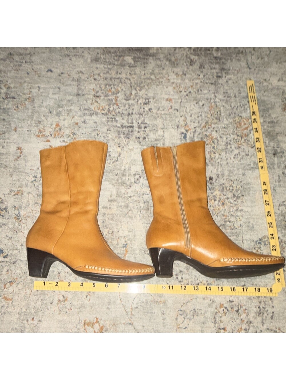Pikolinos Women’s Tan Leather Mid-Calf Boots Almond Toe Zip Closure EU 38
